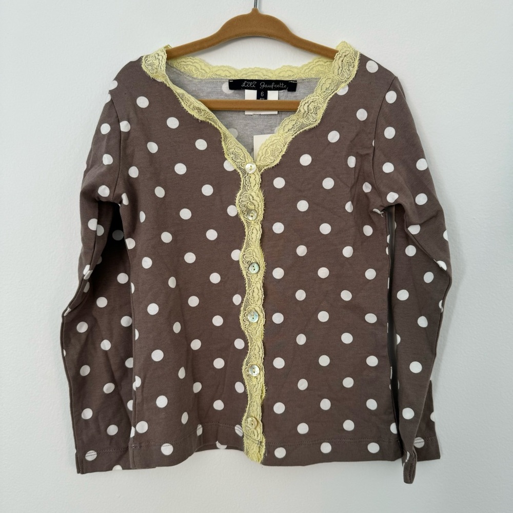 NWT Lily Gaufrette Lace Polka Dot Long Sleeve Cardigan (6Y)